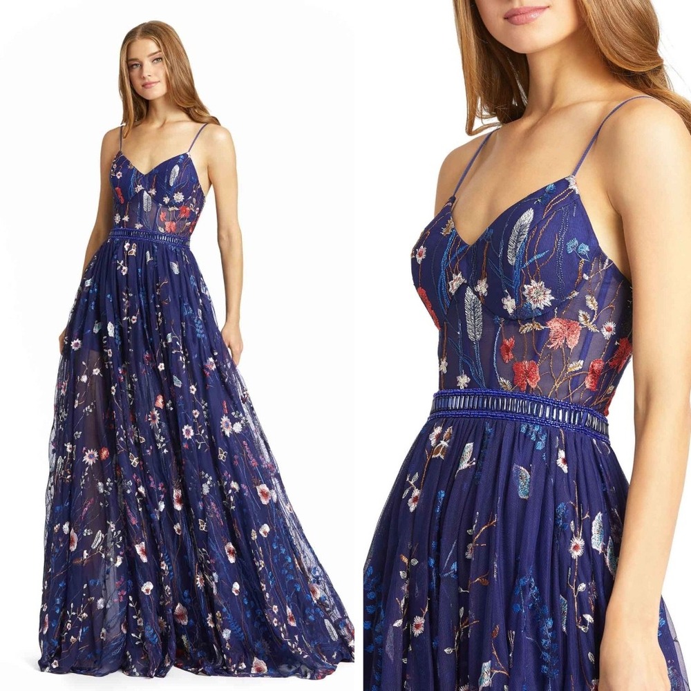 Elegant Floral Blue Maxi Dress